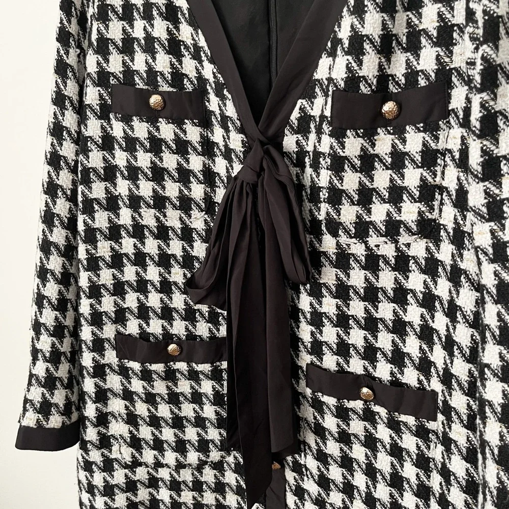 Tuckernuck Pomander Place Coco Tweed Houndstooth Bow Dress XXL Black White‎
